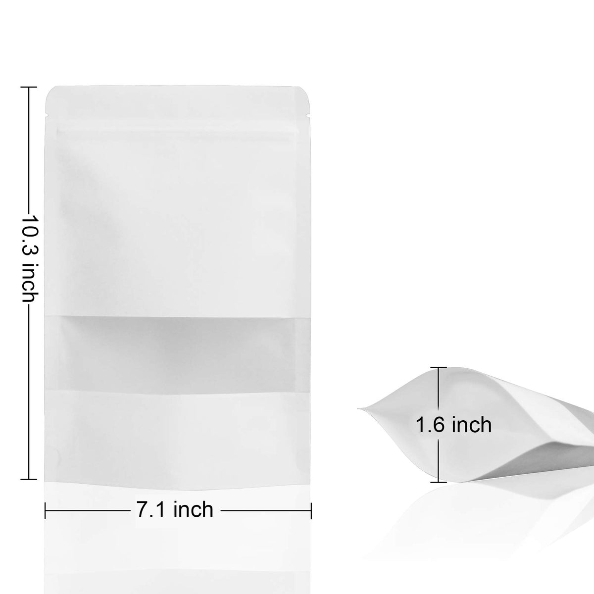 7.1 x 10.3" White Kraft Paper Bags W/Window Stand Up Ziplock Resealable Pouch Coffee Bag