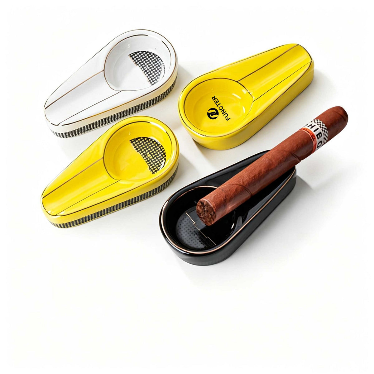 Single Slot Ceramic Cigar Ashtray, Portable Glossy Cigar Holder Ash Tray W/ Gift Box