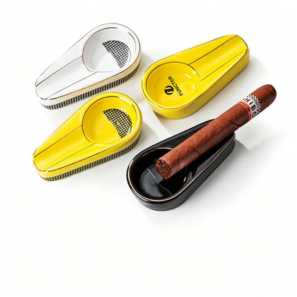 Single Slot Ceramic Cigar Ashtray, Portable Glossy Cigar Holder Ash Tray W/ Gift Box