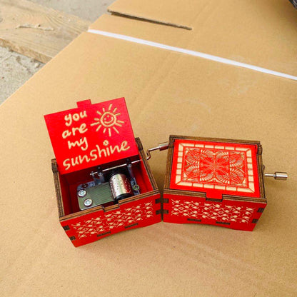Handmade Engraved Wooden Music Box Hand Crank Wood Crafts
