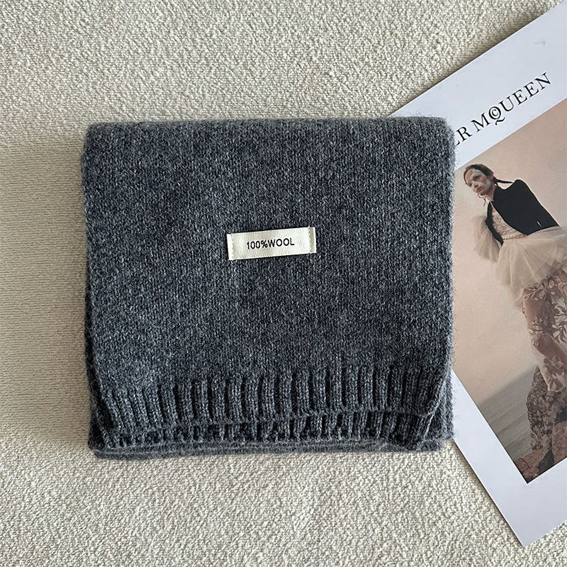 63'' 100% Lamb Wool Plain Scarf Solid Color Wool Scarf Knitted Scarf for Men and Women