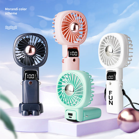Rechargeable Mini Fan Handheld Fan Neck Fan With Battery Display Phone Stand With Lanyard