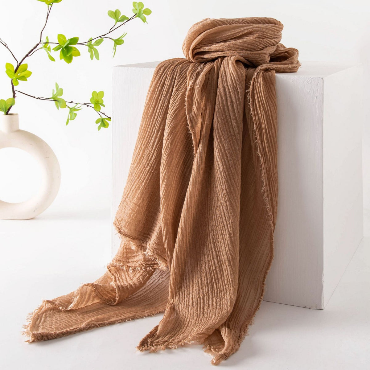 75'' Linen Feeling Scarf Pashmina Shawls Wraps Short Fringed Scarf Long Headscarf - Embroider