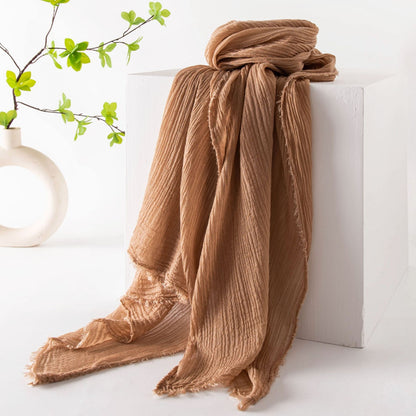 75'' Linen Feeling Scarf Pashmina Shawls Wraps Short Fringed Scarf Long Headscarf - Embroider