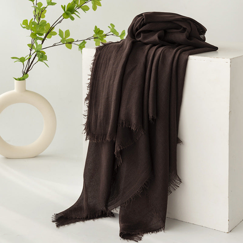 75'' Linen Feeling Scarf Pashmina Shawls Wraps Short Fringed Scarf Long Headscarf - Embroider