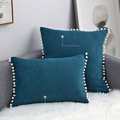 15 x 8" Pompoms Pillowcase Velvet Ball Tassel Trimmed Pillowshams Pompom Fringe Cute Pillowcase
