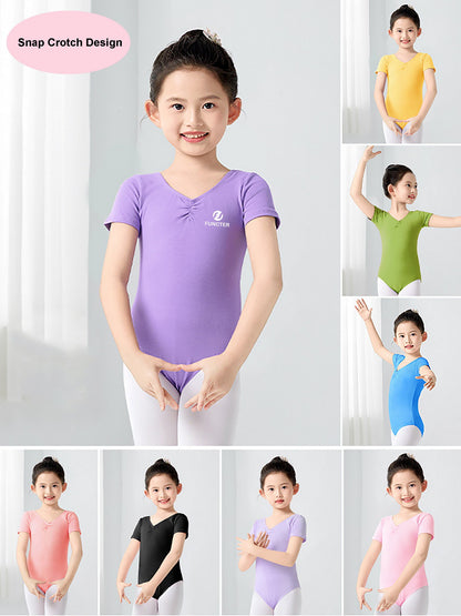 One-piece Kid Short Sleeve Dance Ballet Leotard Bodysuit - Snap Crotch