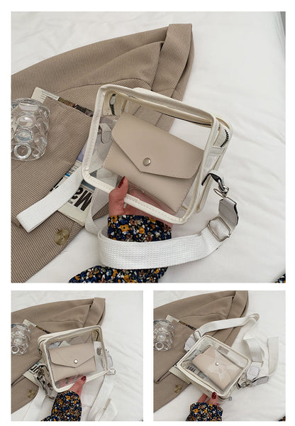 PVC Transparent Crossbody Bag Single Shoulder Bag W/One Separate Pouch