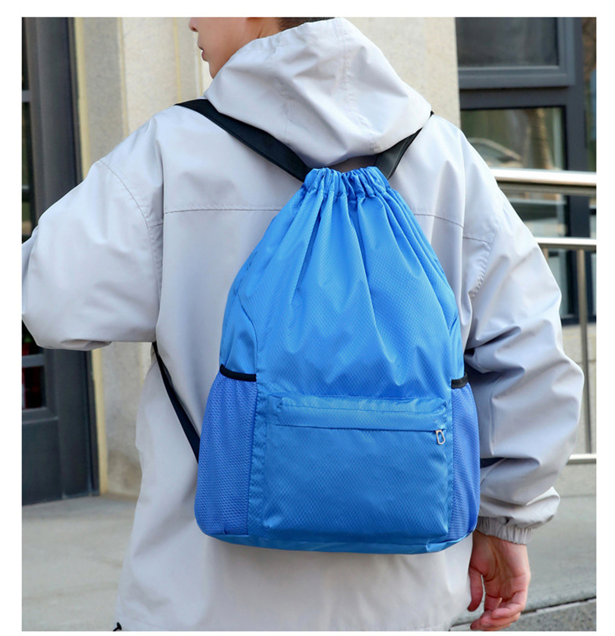 19 x 13.8" Drawstring Backpack, Waterproof Sports Gym Bag with Side Pocket