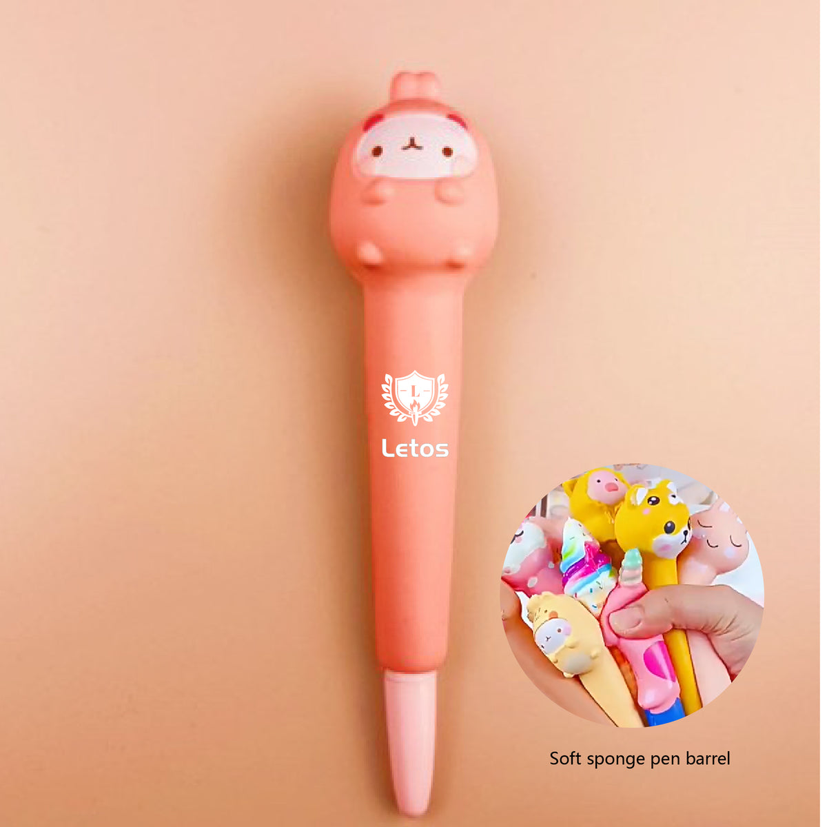 Cute Bunny Stress Reliever Pen 2" 1 Squeeze Toy Pen PU Foam Gel Ink Pen
