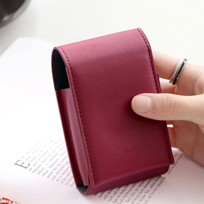 PU Leather Magnetic Buckle Makeup Bag Handle Bag Lipstick Storage Pouch W/Compact Mirror