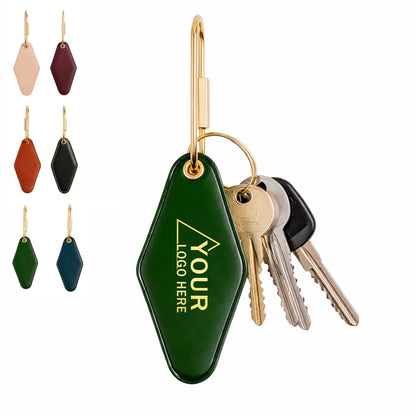Vintage Diamond PU Leather Motel Key Tag W/ Gold Carabiner
