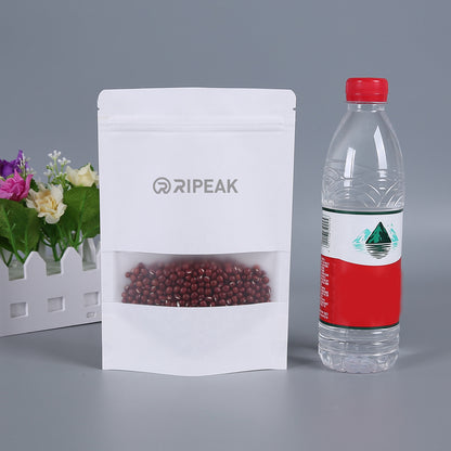 5.9 x 8.7" White Kraft Paper Bags W/Window Stand Up Ziplock Resealable Pouch Coffee Bag