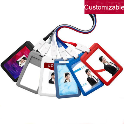 Custom Plastic Vertical Badge Holder w/Lanyard