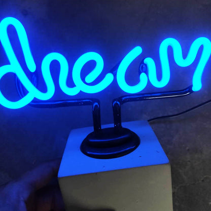 Custom Script Neon Sign Tabletop Neon Sign Glass Tube Neon Light w/ Base