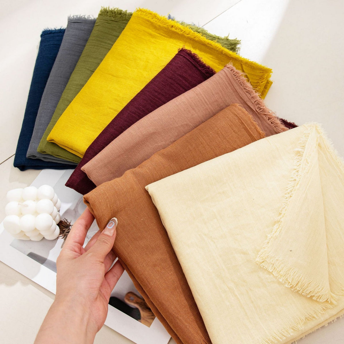 75'' Linen Feeling Scarf Pashmina Shawls Wraps Short Fringed Scarf Long Headscarf - Embroider