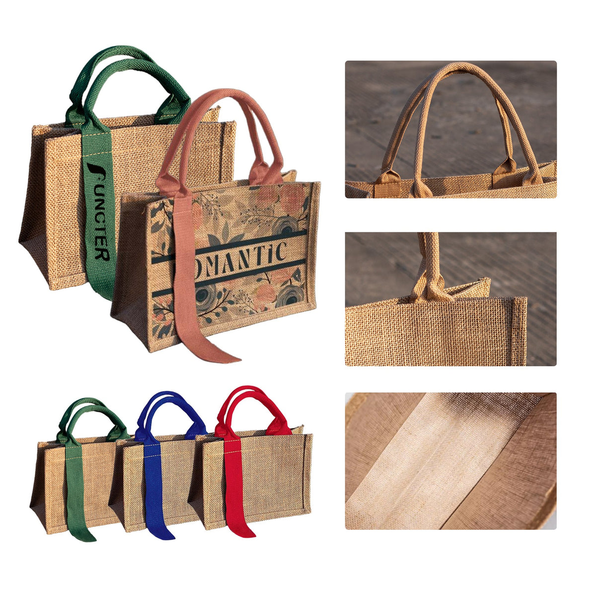 Jute Tote Bag W/ Ribbon 6" X 9" X 4"