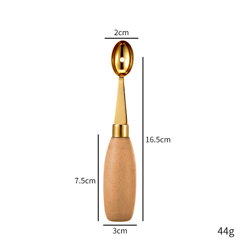 Oval Gold 304 Stainless Steel Fruit Scoop Watermelon Scoop Ice Cream Scoop With Wood Handle