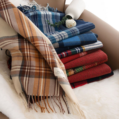 79'' Polyester Tartan Scarf Warm Autumn Winter Scarf Fringed Scarf - Woven Label