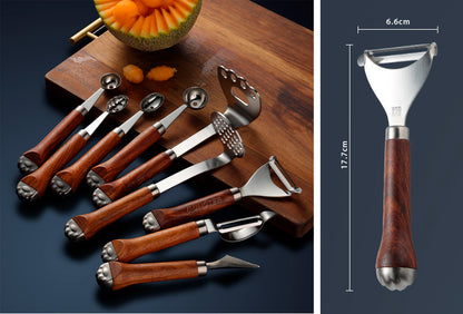 Silver Y Shaped Fruit Parer With Cat Claw Shaped Wood Handle
