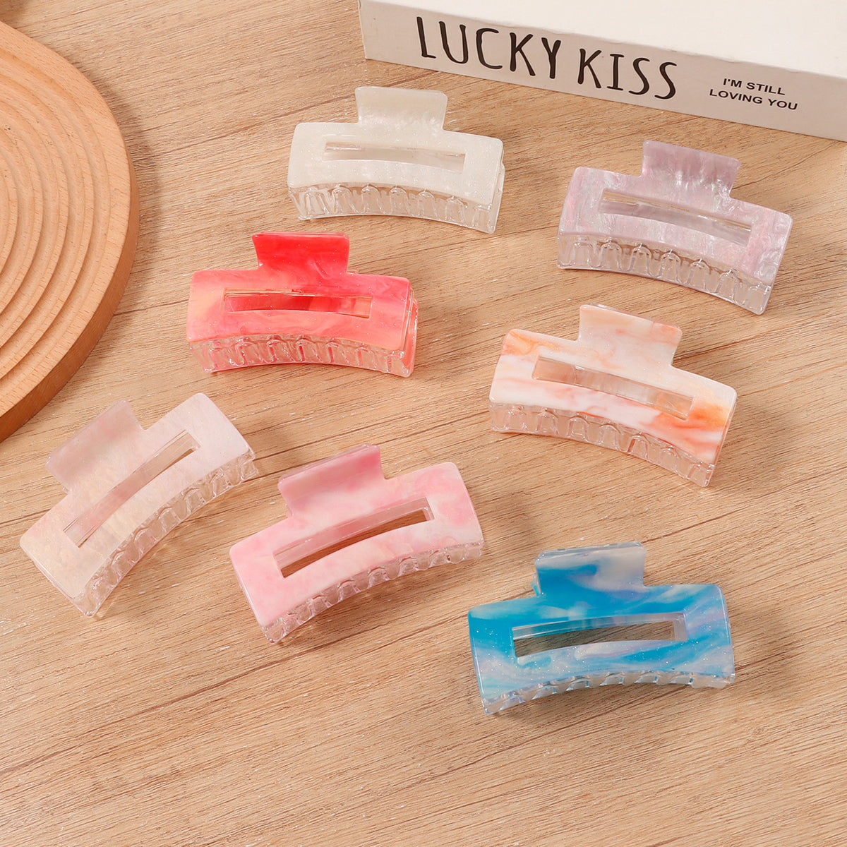 2.8"L Medium Sized Blotchy Square Claw Clips