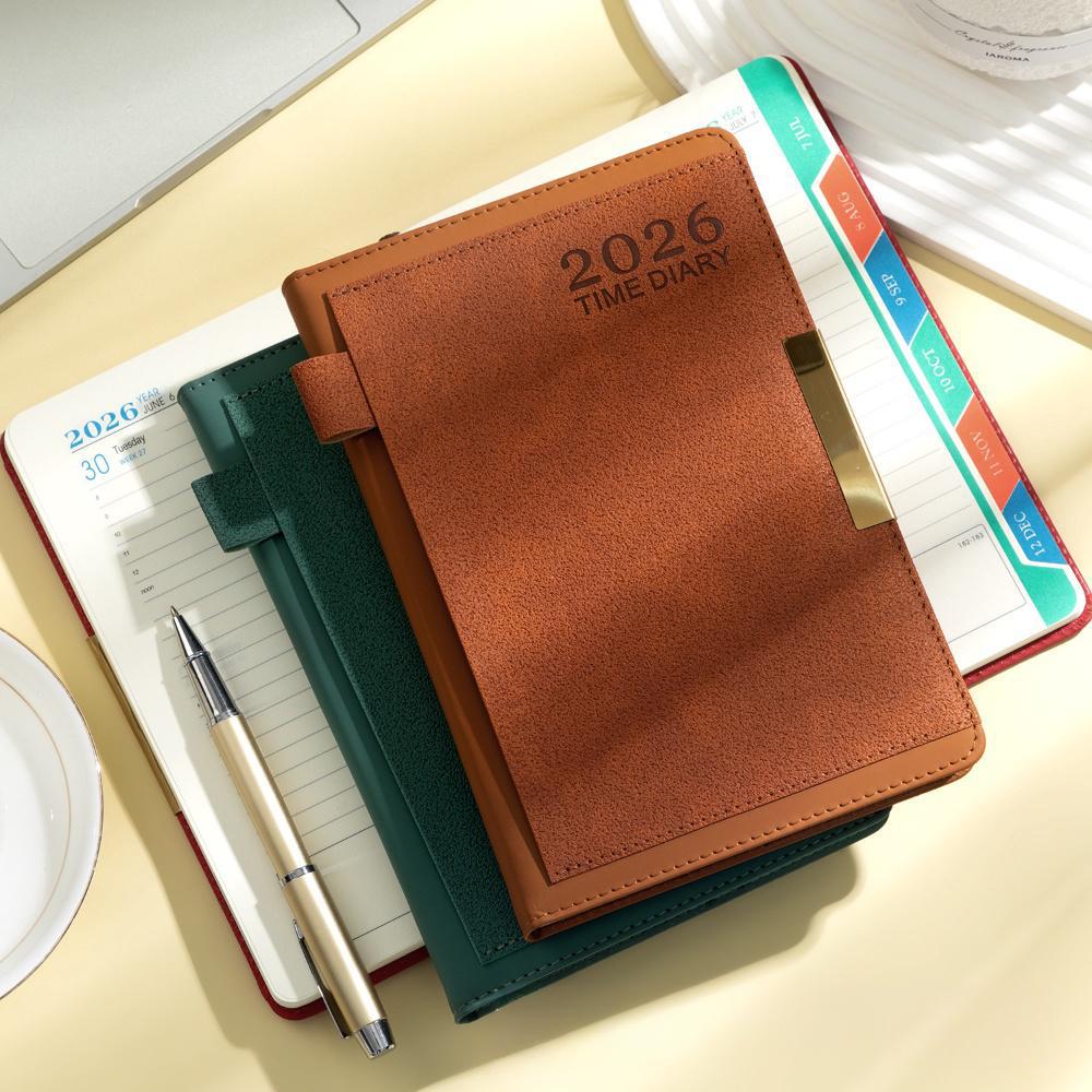 A5 PU Leather 2026 Weekly & Monthly Planner Daily Schedule Notebook W/ Pen Sleeve & Pocket