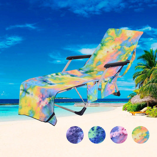 Microfiber Chaise Lounge Chair Towel Cover Beach Chair Cover w/Side Pockets for Garden Beach Hotel