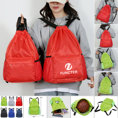 18 x 12.67" Drawstring Backpack, Waterproof Sports Gym Bag with Side Pocket