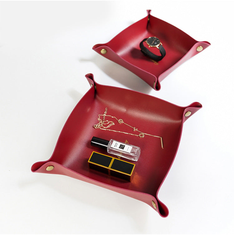 6.7'' x 6.7'' Foldable PVC Leather Desk Sundries Storage Tray
