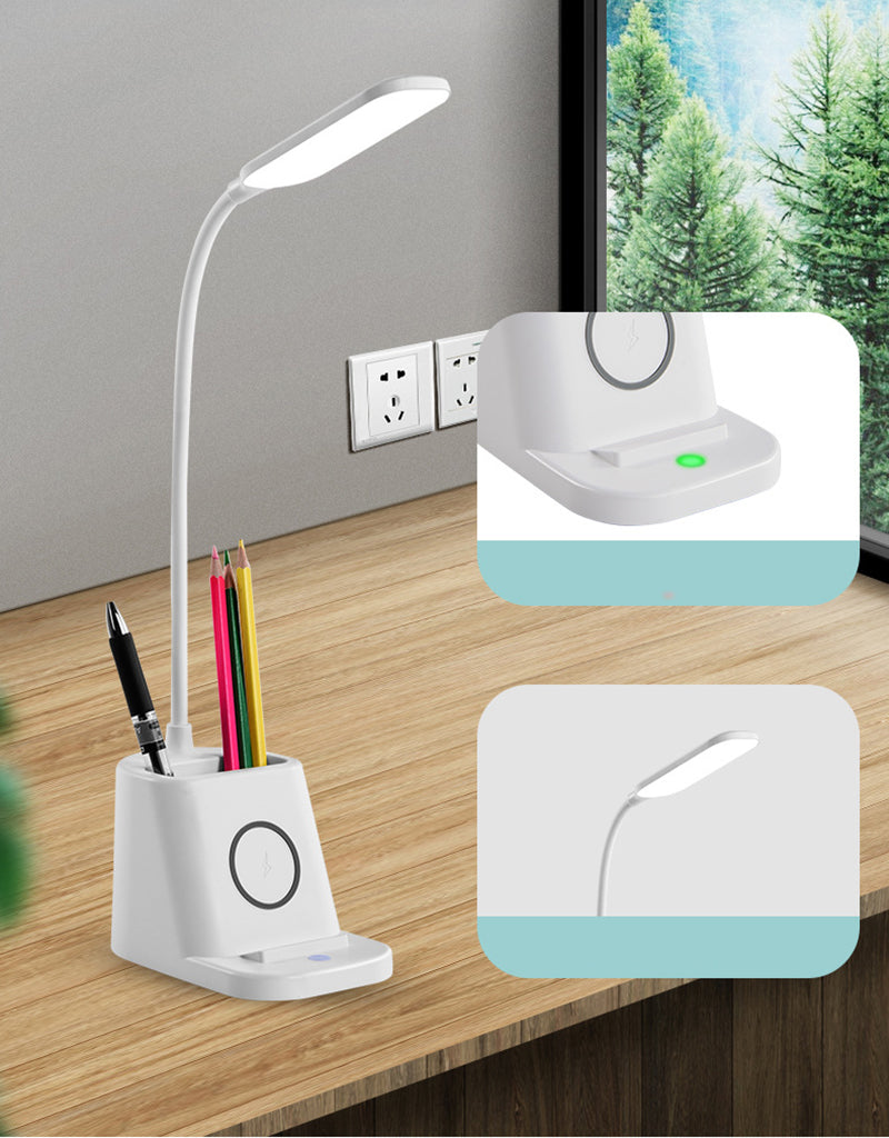 Eye Caring LED Dimmable Desk Lamp Pen Holder With Wireless Charger
