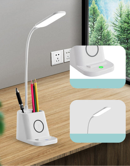 Eye Caring LED Dimmable Desk Lamp Pen Holder With Wireless Charger