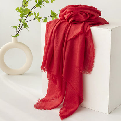 75'' Linen Feeling Scarf Pashmina Shawls Wraps Short Fringed Scarf Long Headscarf - Embroider