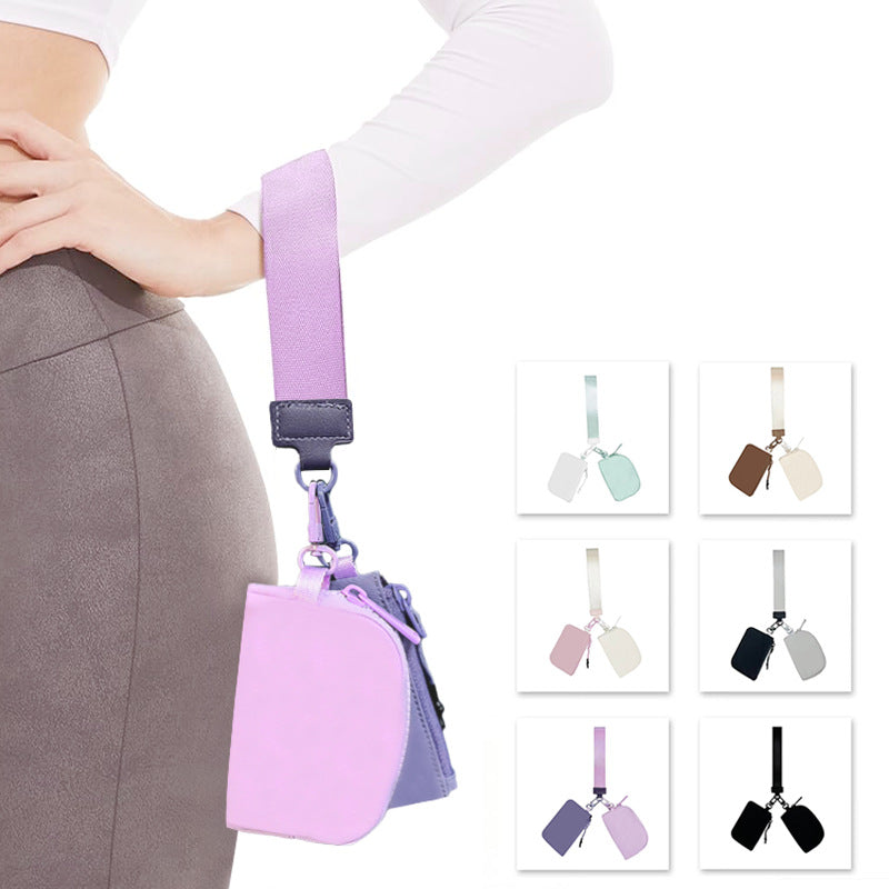 Mini Zip Around Dual Pouch Wristlet With 2 Straps Wristlet Keychain Wallet