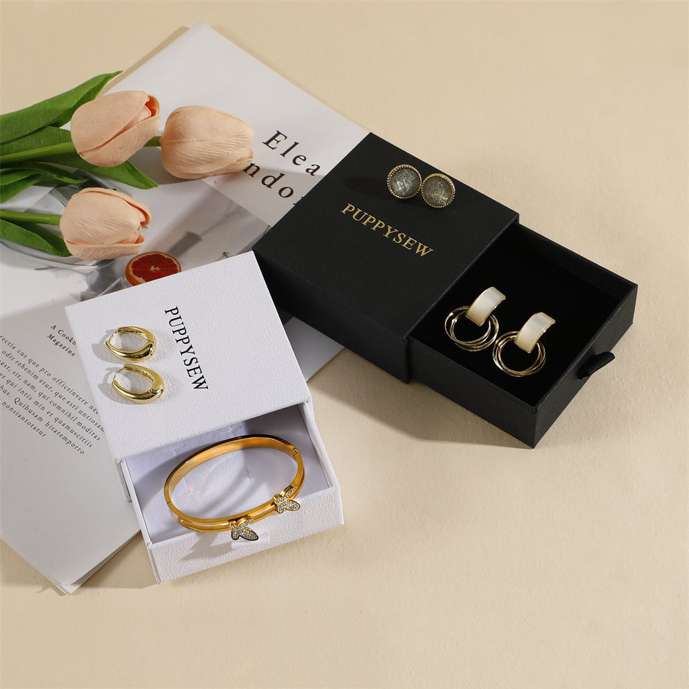 3.5" Lichee Pattern Jewelry Box Boutique Gift Box with Sponge Filled Drawer Package Box