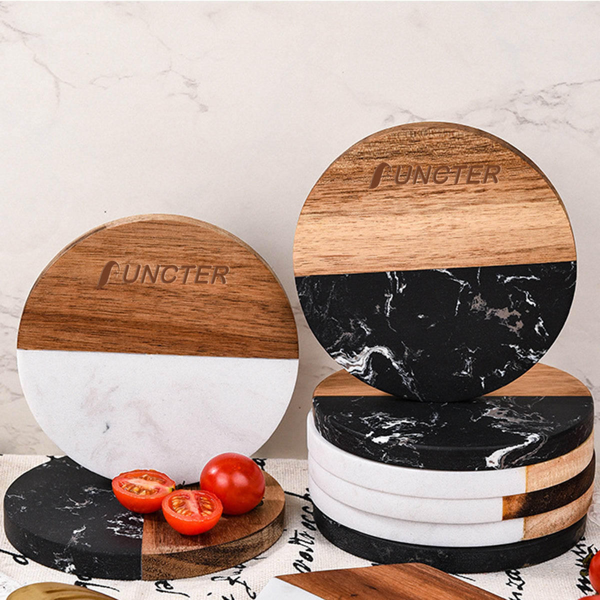 Round Marble & Wood Coasters