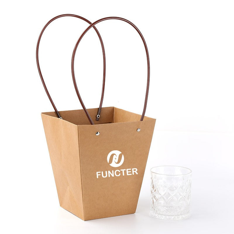 Trapezium Kraft Paper Bouquet Gift Tote Bag W/ Handle