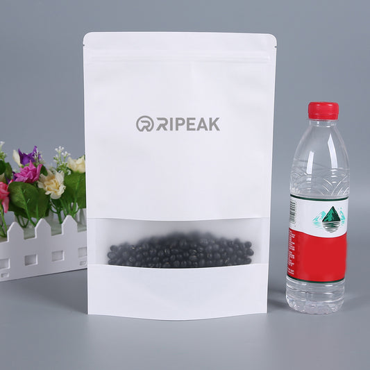 7.9 x 11.8" White Kraft Paper Bags W/Window Stand Up Ziplock Resealable Pouch Coffee Bag