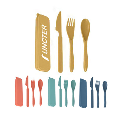 Wheat Straw PP Material Multi-Color Portable Lunch Box Knife Fork And Spoon Three-Piece Set