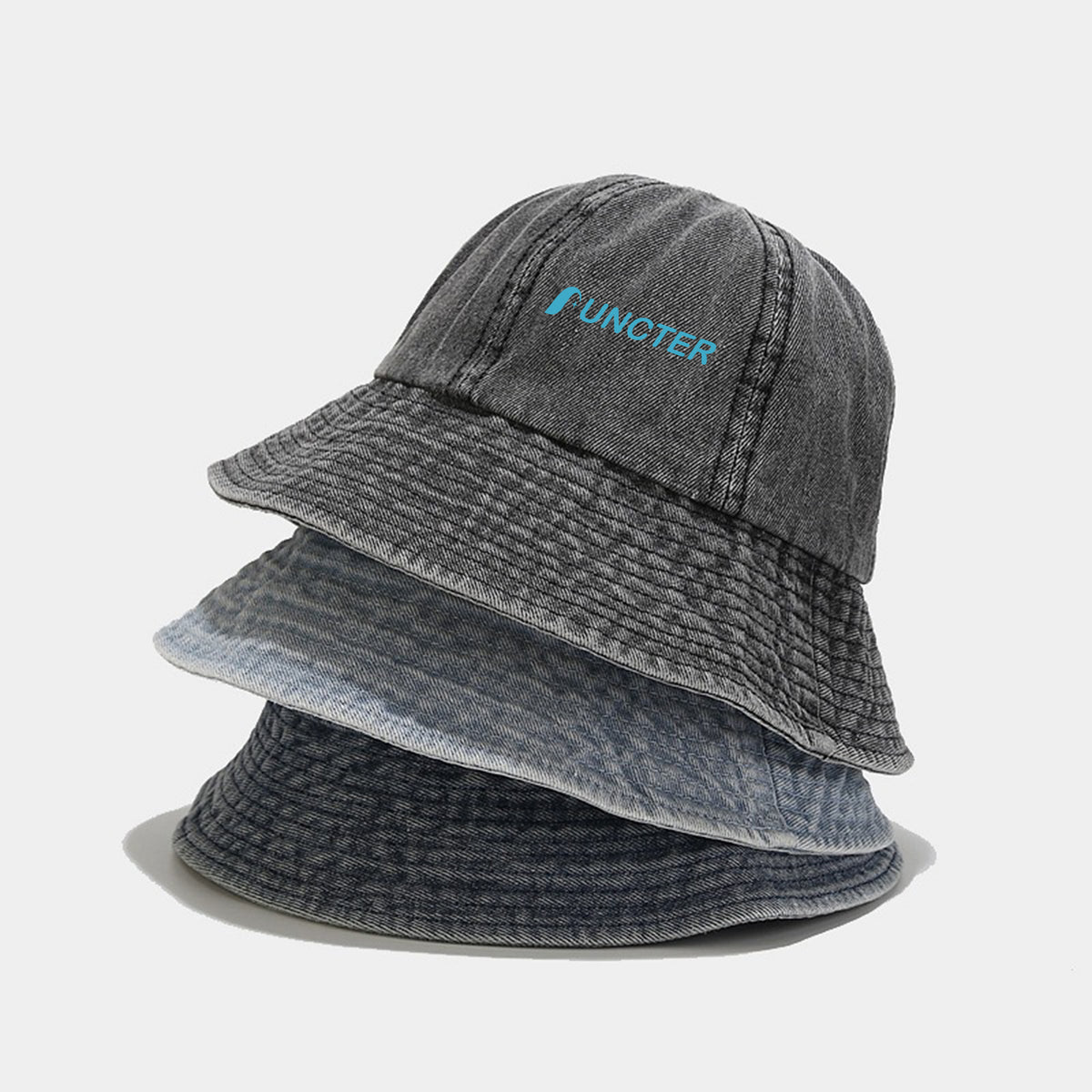 Round Top Washed Denim Bucket Hat Beach Sun Hat