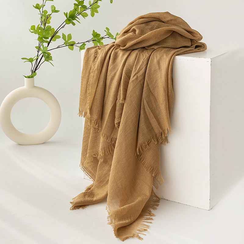 75'' Linen Feeling Scarf Pashmina Shawls Wraps Short Fringed Scarf Long Headscarf - Woven Label
