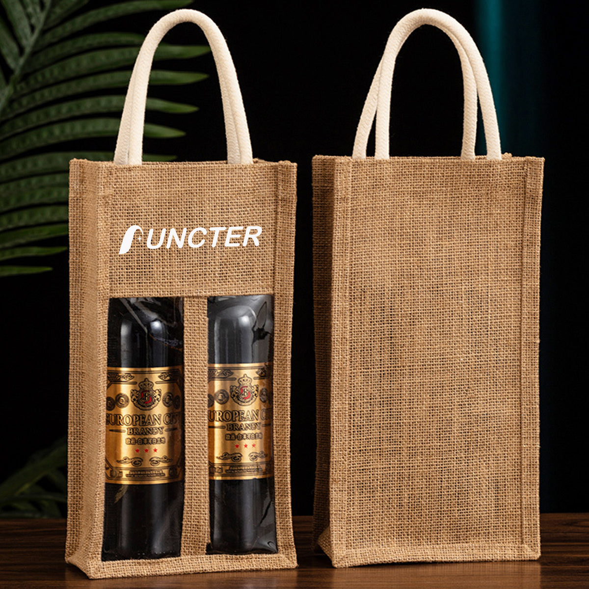 Eco-Friendly Burlap 2 Wine Bottle Bag w/ Window