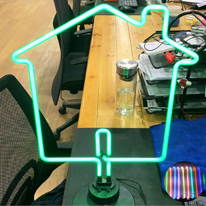 House Shaped Neon Sign Custom Shape Tabletop Sign Glass Tube Neon Light with Base