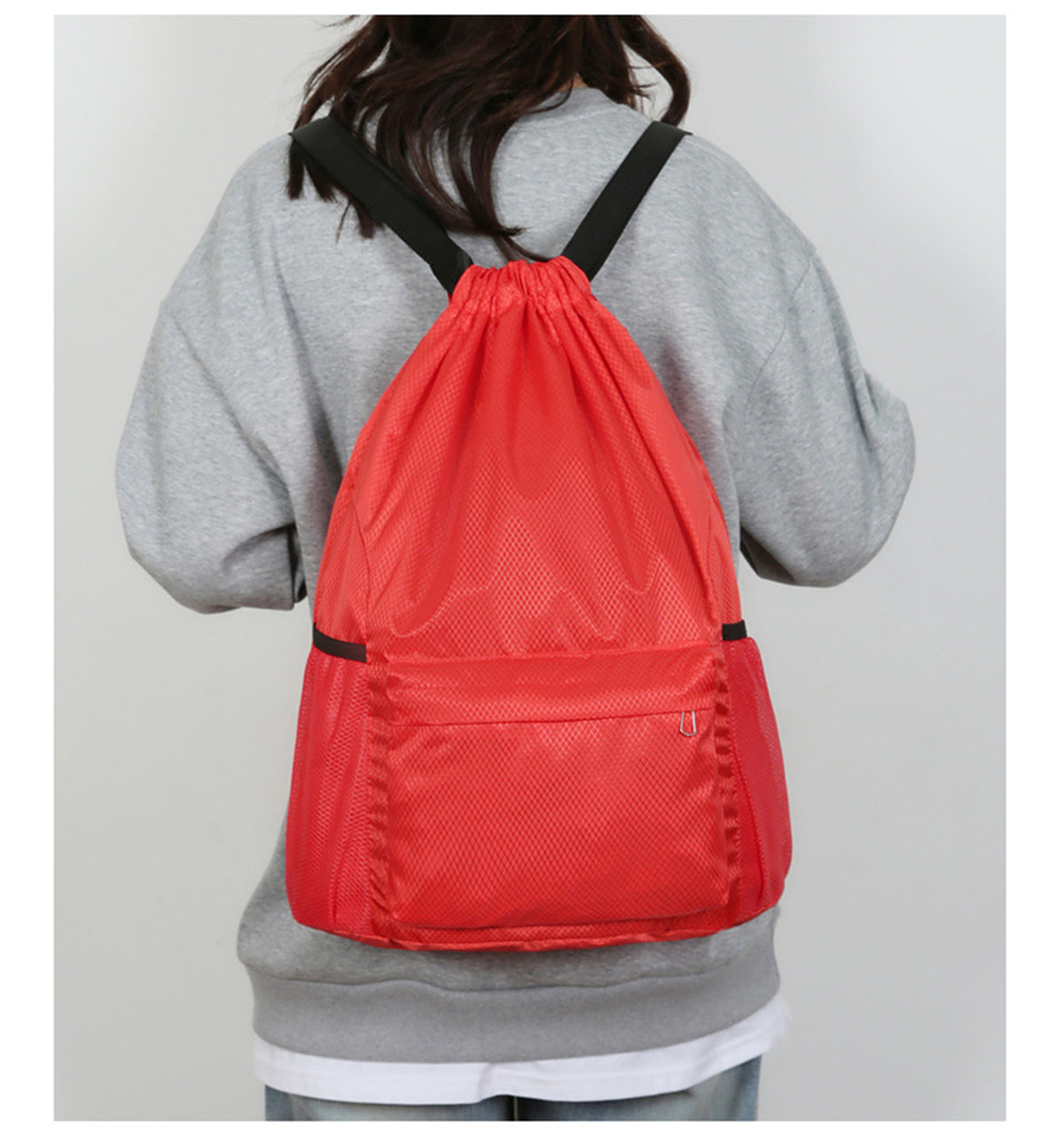 19 x 13.8" Drawstring Backpack, Waterproof Sports Gym Bag with Side Pocket