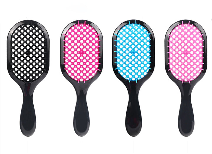 Hollow Out Hair Brush Scalp Massage Comb With Black Grip For Dry & Wet Hair