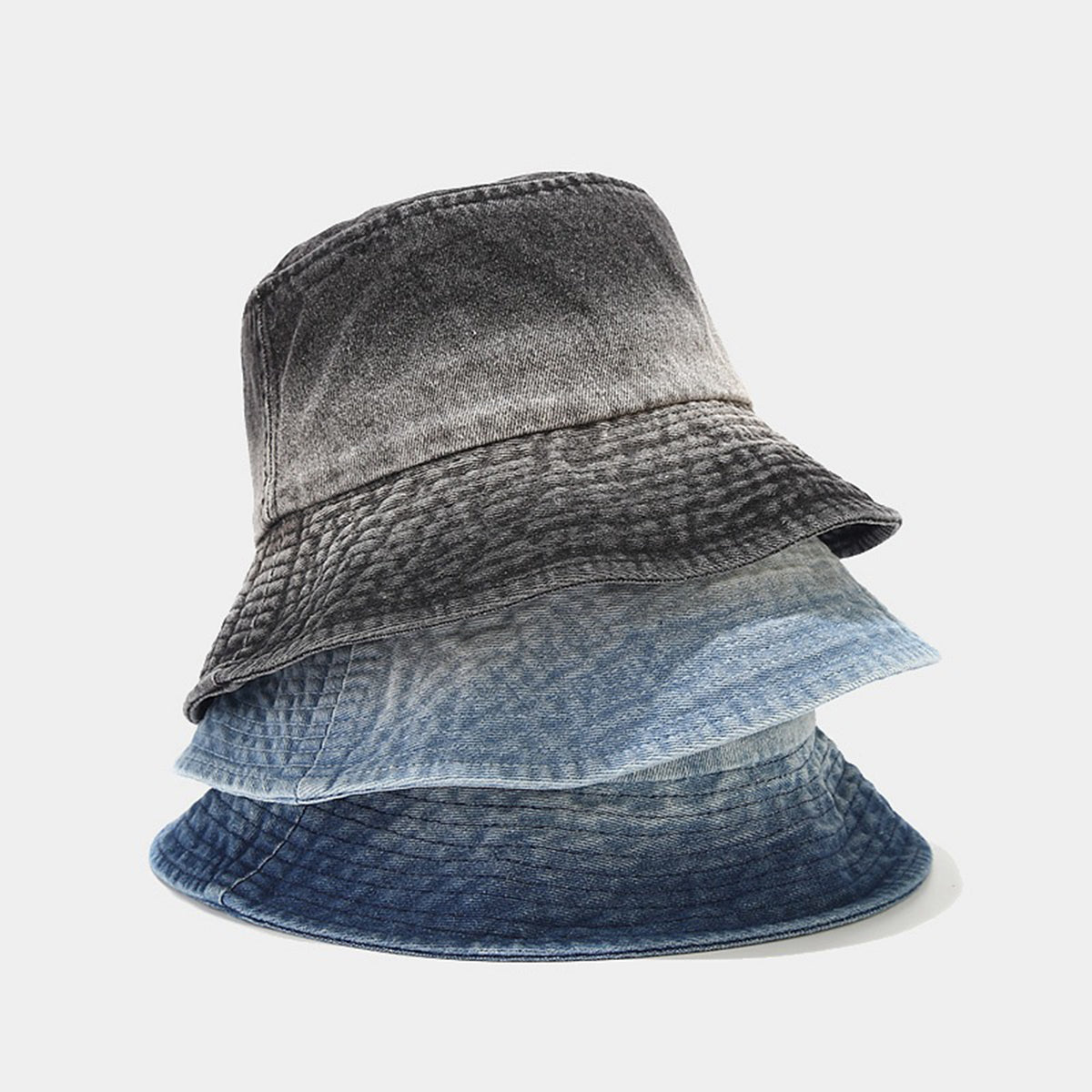 Fashion Gradient Color Washed Denim Bucket Hat Fisherman Cap