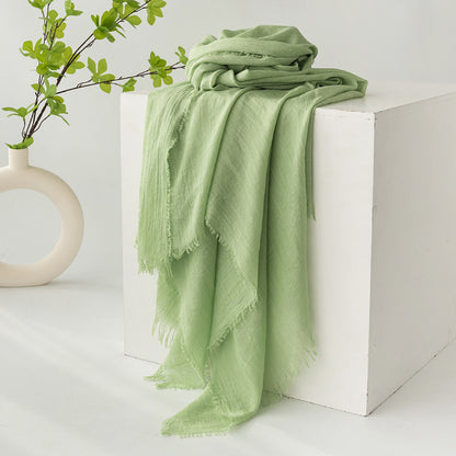 75'' Linen Feeling Scarf Pashmina Shawls Wraps Short Fringed Scarf Long Headscarf - Embroider