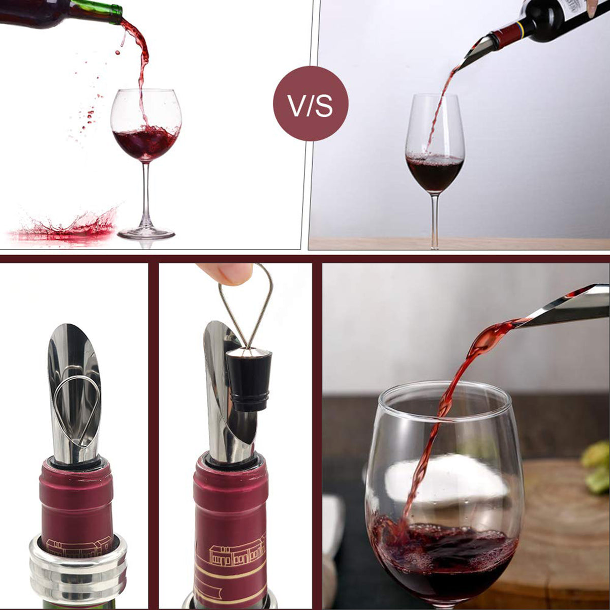 4 Pcs Bamboo Wine Opener Accessory Set w/ Bamboo Box