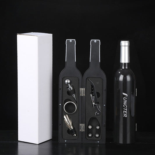 Glossy Wine Bottle Shaped Silver Neck Corkscrew Set (White Box) -5 Piece