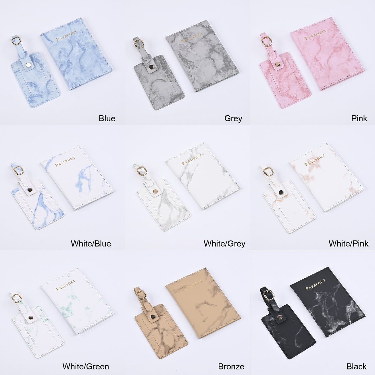 Marble Texture Passport Cover Luggage Tag Package Set Travel Suits Faux Passport Holder