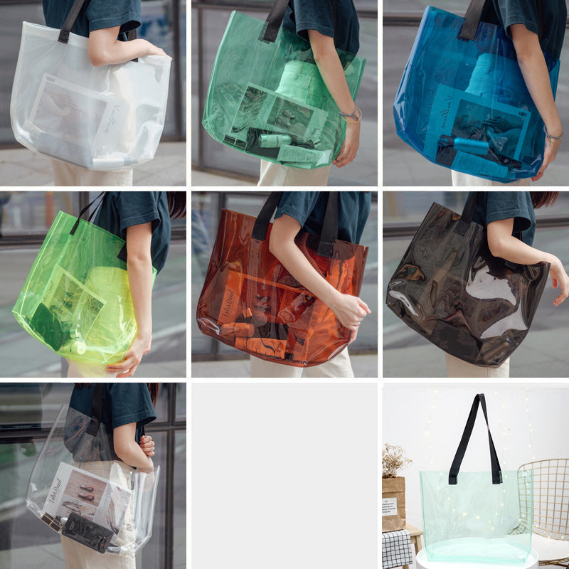17.7x13.8" PVC Transparent Waterproof Tote Bag Clear Shoulder Bag For Shopping Outdoors